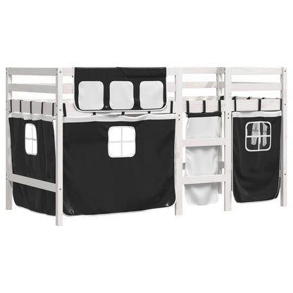 Kids' Loft Bed with Curtains White&Black 80x200 cm Solid Wood Pine