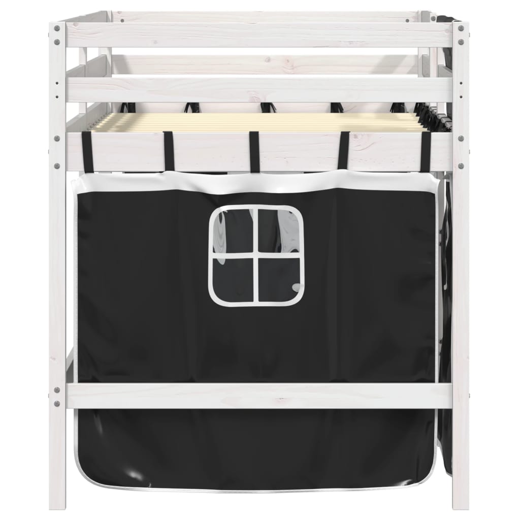 Kids' Loft Bed with Curtains White&Black 80x200 cm Solid Wood Pine