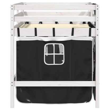 Kids' Loft Bed with Curtains White&Black 80x200 cm Solid Wood Pine