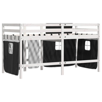 Kids' Loft Bed with Curtains White&Black 80x200 cm Solid Wood Pine