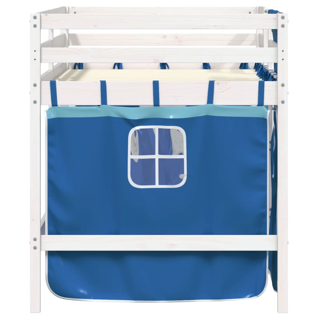 Kids' Loft Bed with Curtains Blue 80x200 cm Solid Wood Pine