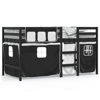 Kids' Loft Bed with Curtains without Mattress White&Black 80x200 cm