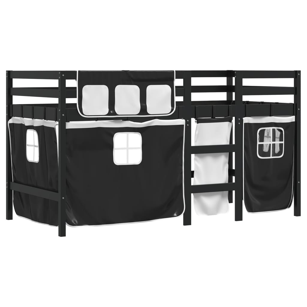 Kids' Loft Bed with Curtains without Mattress White&Black 80x200 cm