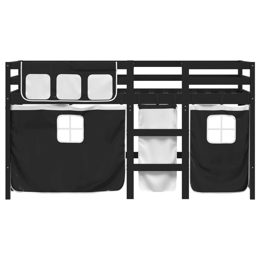 Kids' Loft Bed with Curtains without Mattress White&Black 80x200 cm