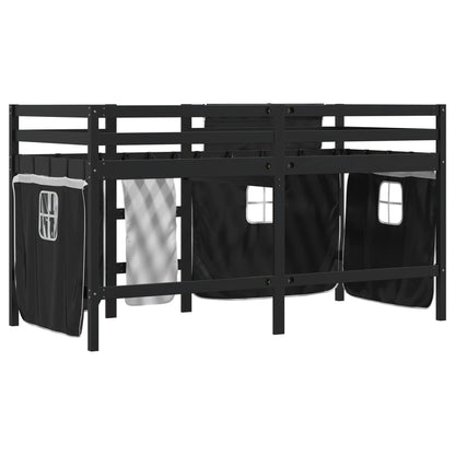 Kids' Loft Bed with Curtains without Mattress White&Black 80x200 cm