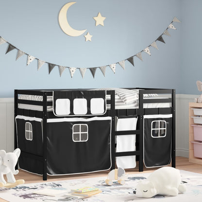 Kids' Loft Bed with Curtains without Mattress White&Black 80x200 cm