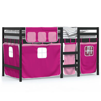 Kids' Loft Bed with Curtains Pink 80x200 cm Solid Wood Pine