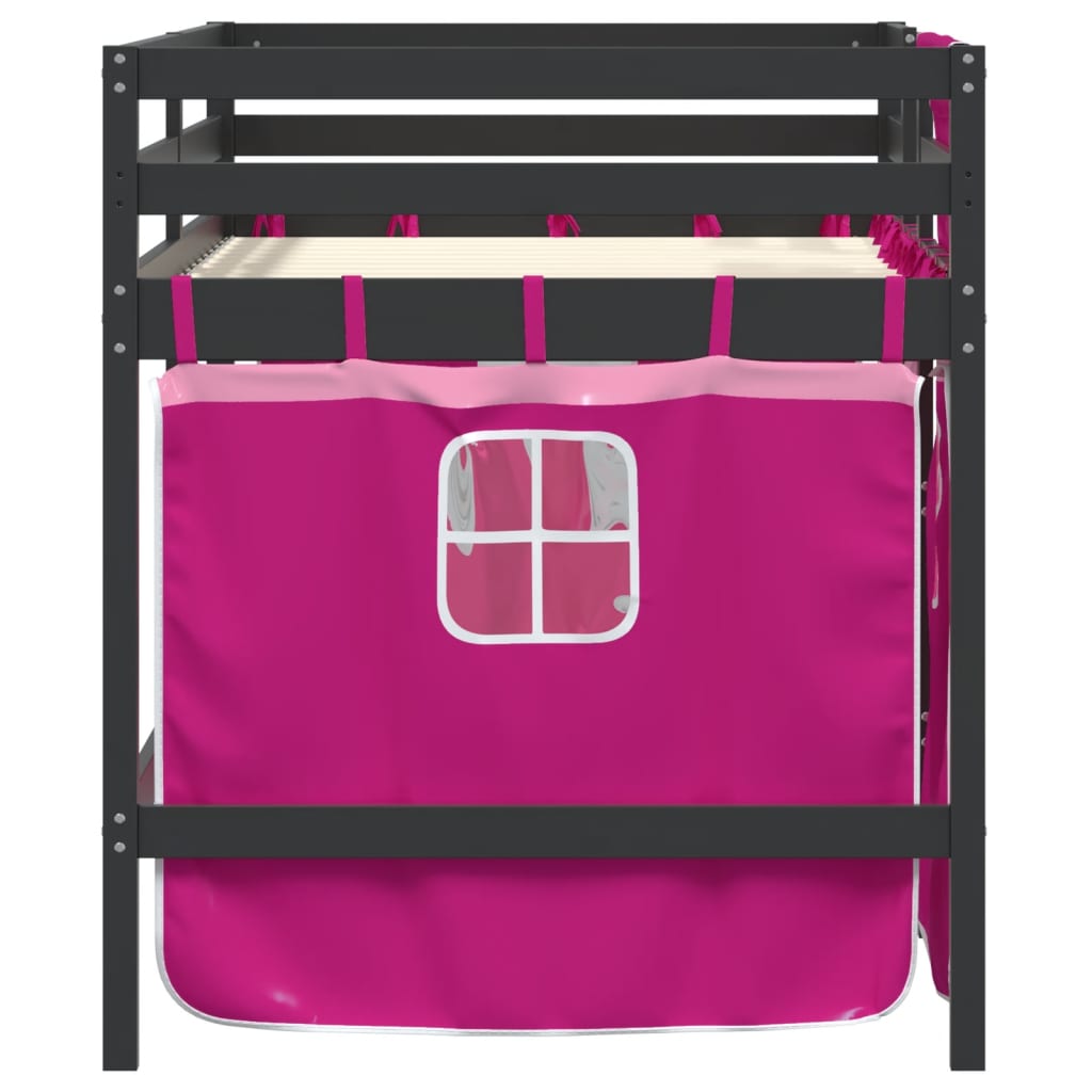 Kids' Loft Bed with Curtains Pink 80x200 cm Solid Wood Pine