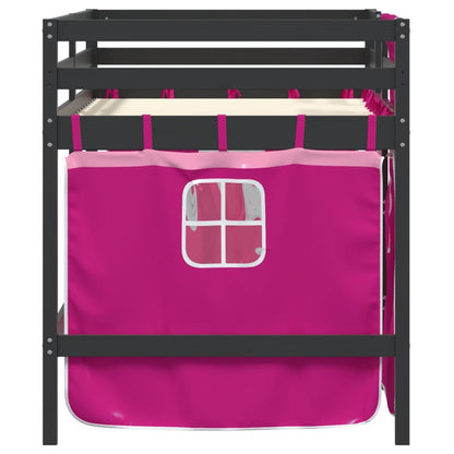 Kids' Loft Bed with Curtains Pink 80x200 cm Solid Wood Pine