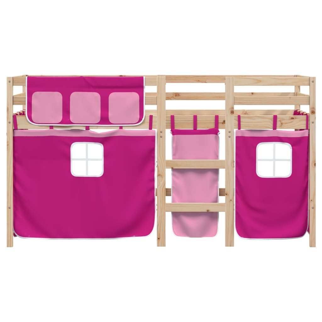 Kids' Loft Bed with Curtains Pink 90x200 cm Solid Wood Pine