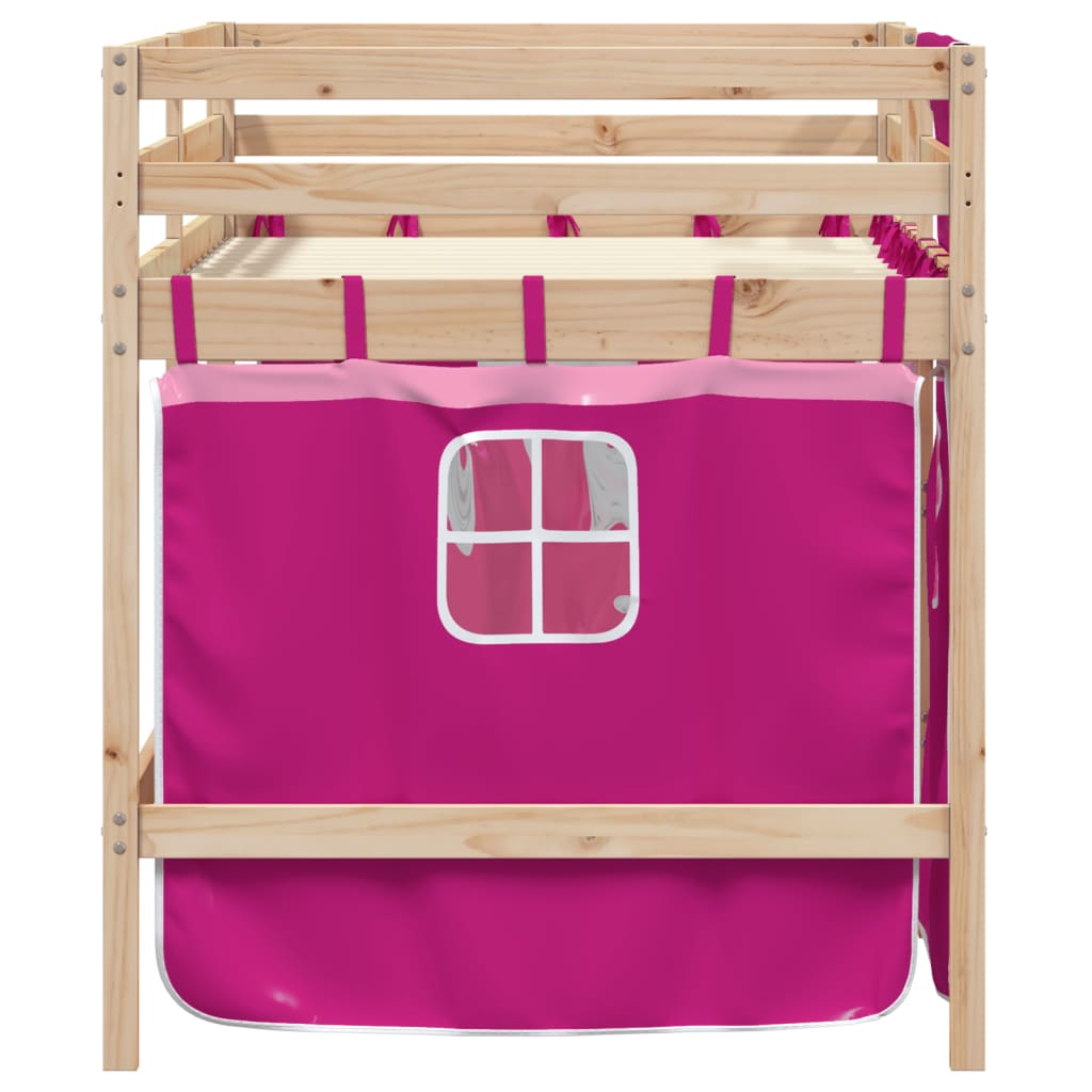 Kids' Loft Bed with Curtains Pink 90x200 cm Solid Wood Pine