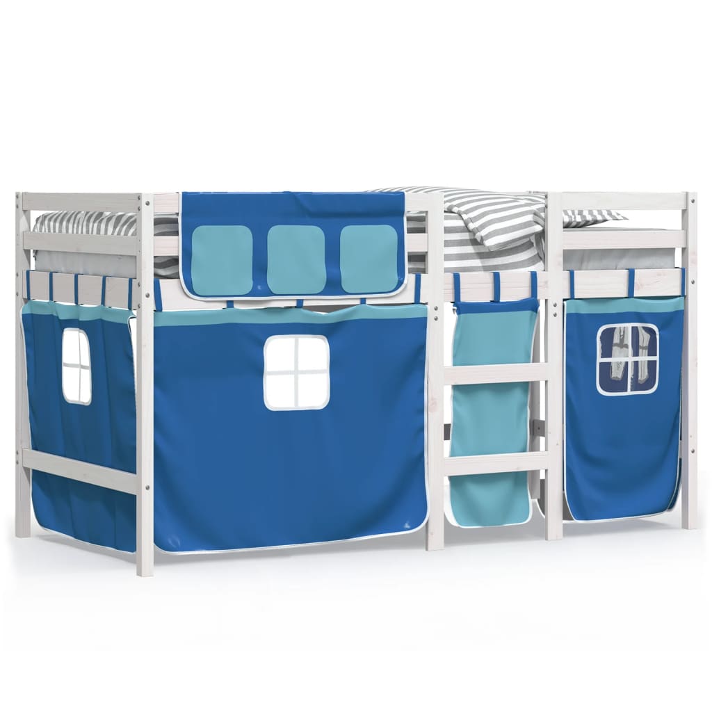 Kids' Loft Bed with Curtains Blue 90x200 cm Solid Wood Pine