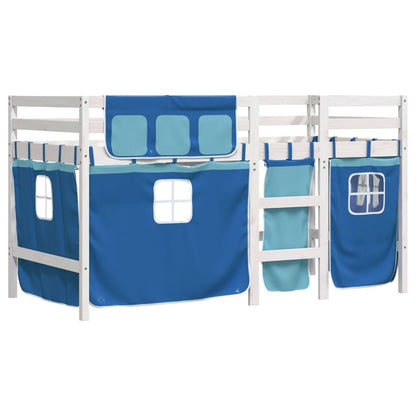 Kids' Loft Bed with Curtains Blue 90x200 cm Solid Wood Pine