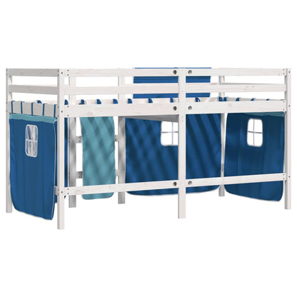 Kids' Loft Bed with Curtains Blue 90x200 cm Solid Wood Pine