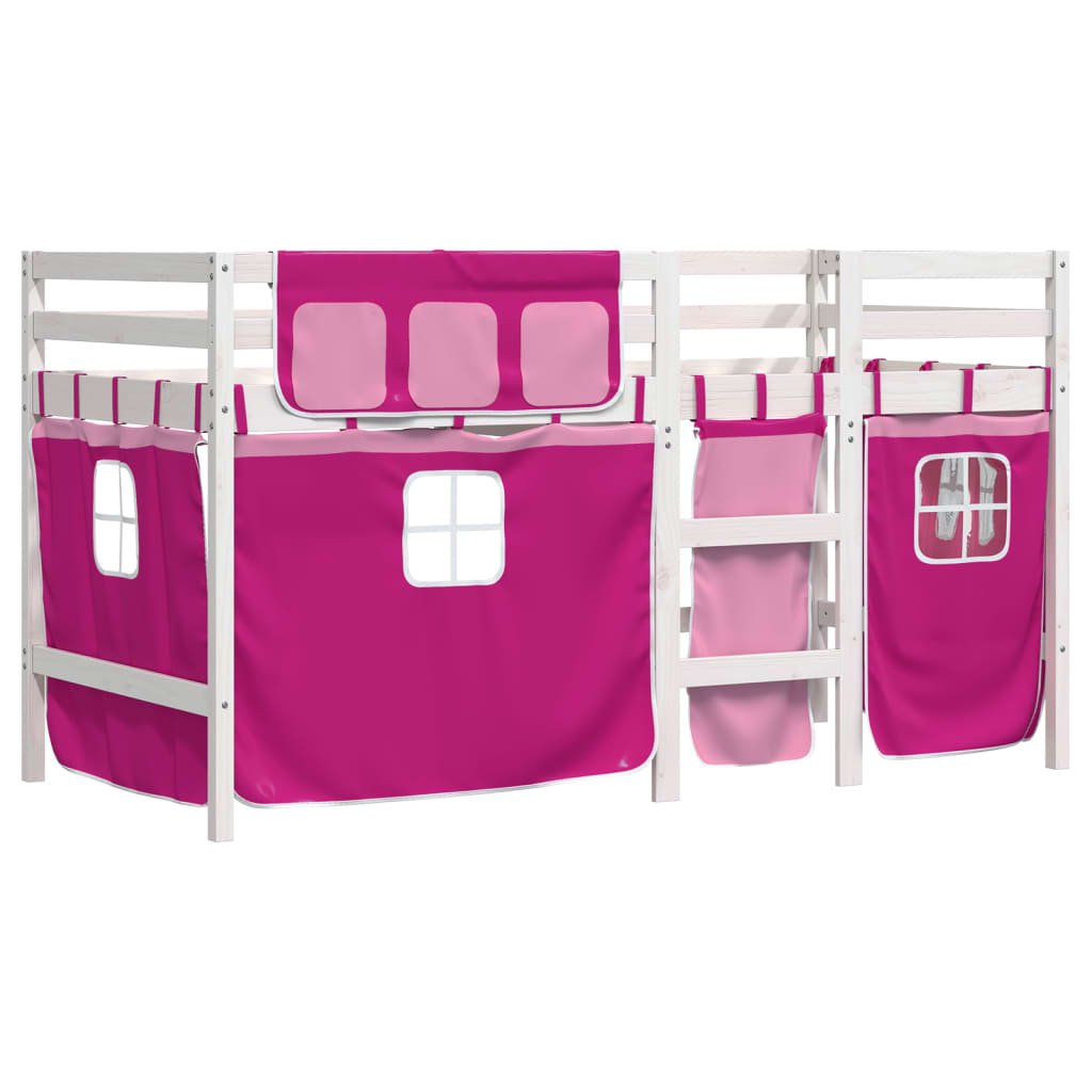 Kids' Loft Bed with Curtains Pink 90x200 cm Solid Wood Pine