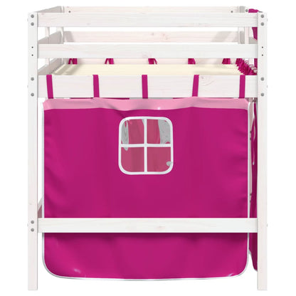 Kids' Loft Bed with Curtains Pink 90x200 cm Solid Wood Pine