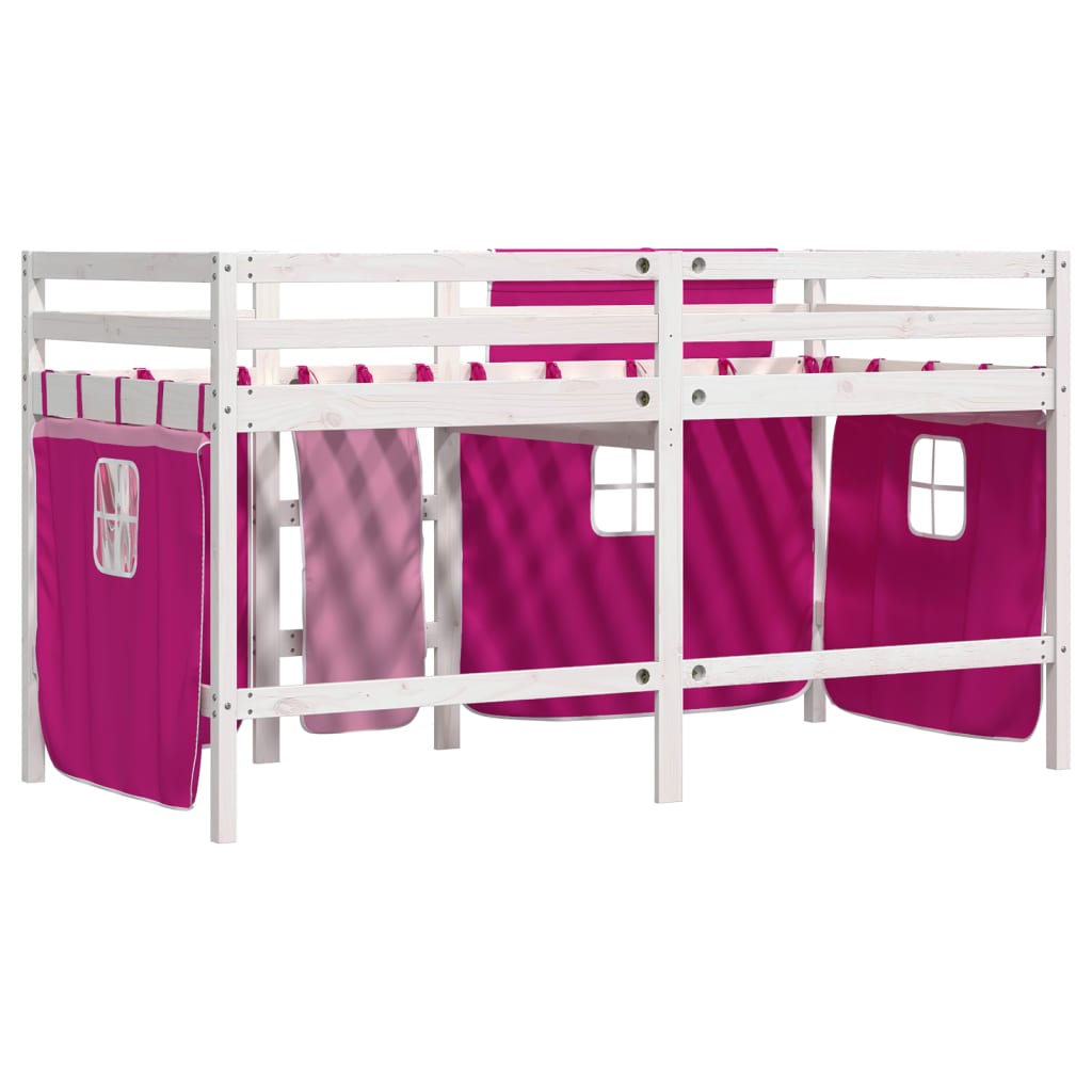 Kids' Loft Bed with Curtains Pink 90x200 cm Solid Wood Pine