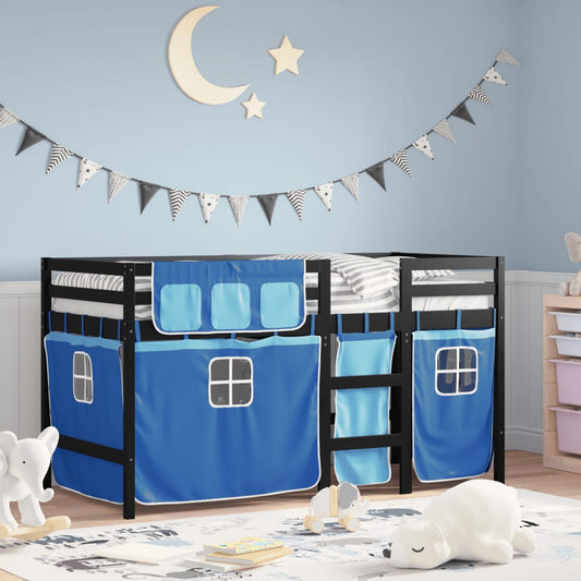 Kids' Loft Bed with Curtains Blue 90x200 cm Solid Wood Pine