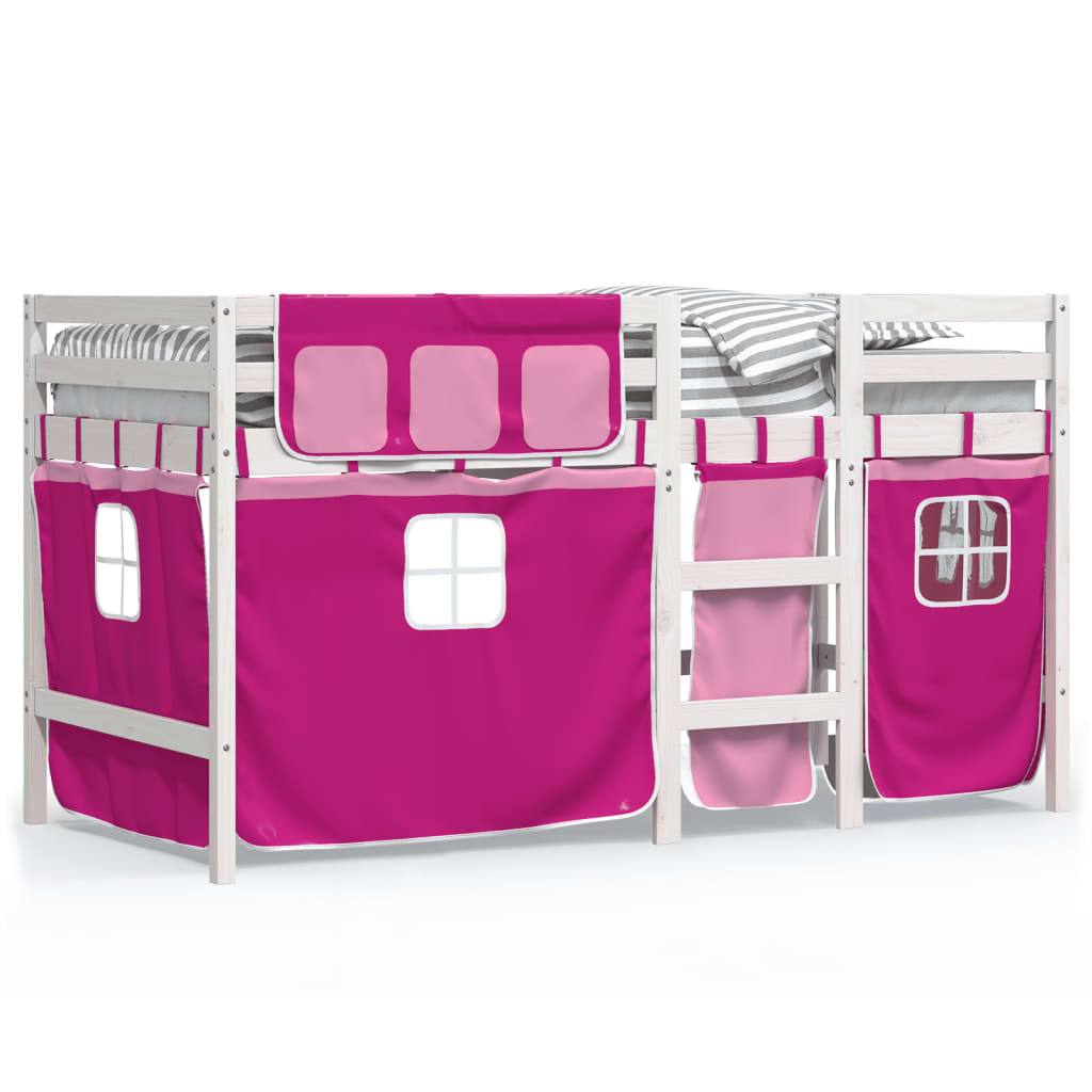 Kids' Loft Bed with Curtains Pink 90x190 cm Solid Wood Pine