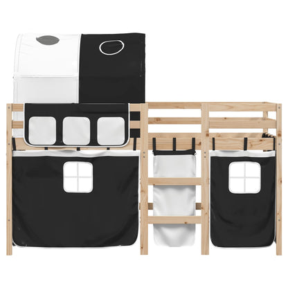 Kids' Loft Bed with Tunnel White&Black 90x200 cm Solid Wood Pine