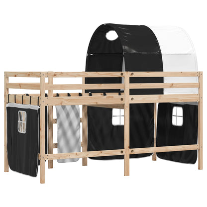 Kids' Loft Bed with Tunnel White&Black 90x200 cm Solid Wood Pine