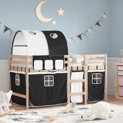 Kids' Loft Bed with Tunnel White&Black 90x200 cm Solid Wood Pine