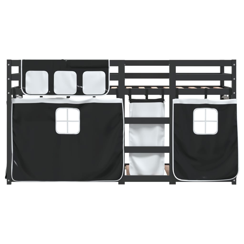 Bunk Bed with Curtains White&Black 90x190 cm Solid Wood Pine