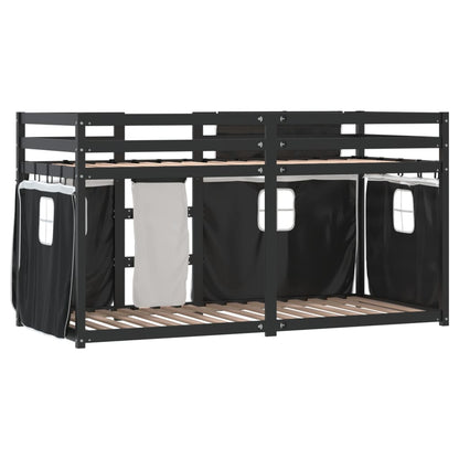 Bunk Bed with Curtains White&Black 90x190 cm Solid Wood Pine