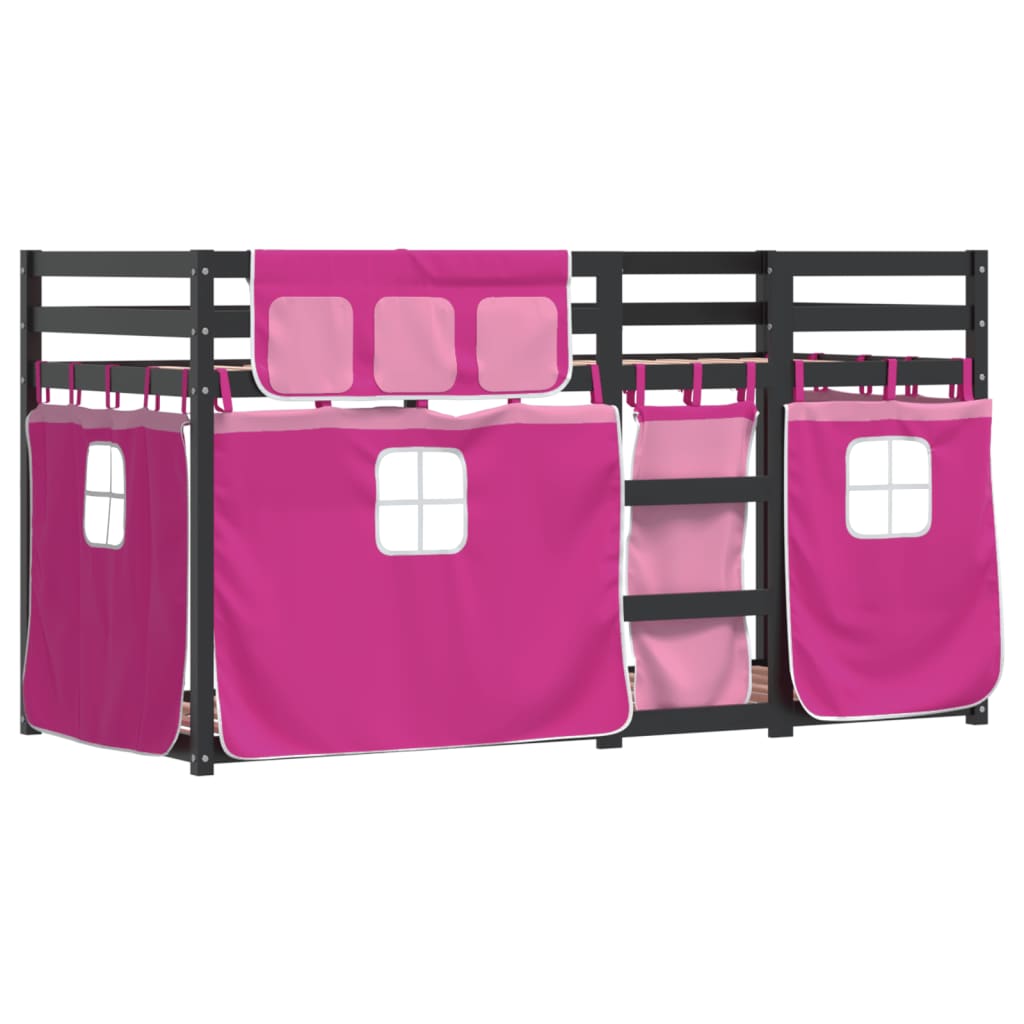 Bunk Bed with Curtains Pink 90x190 cm Solid Wood Pine