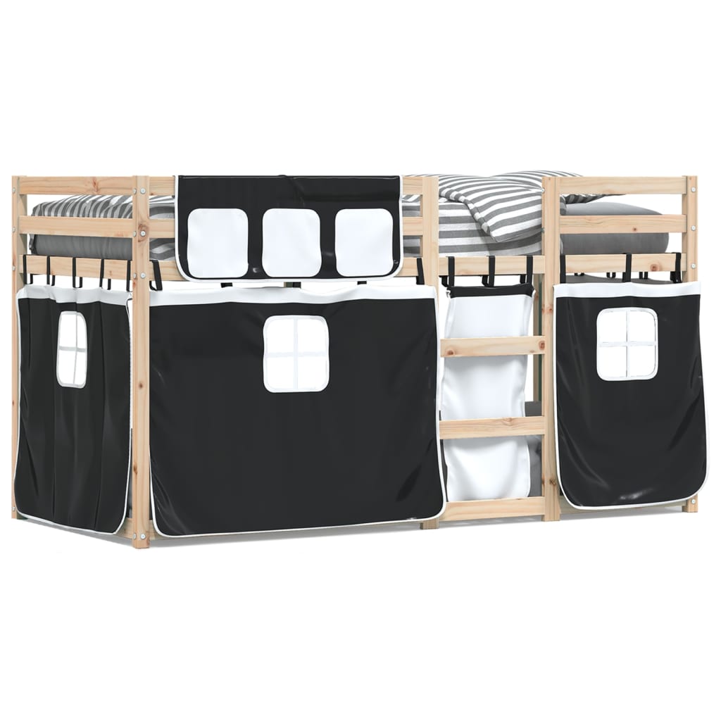 Bunk Bed without Mattress White&Black 90x190 cm Single Solid Wood Pine