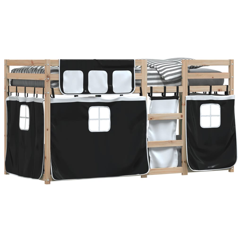 Bunk Bed without Mattress White&Black 90x190 cm Single Solid Wood Pine