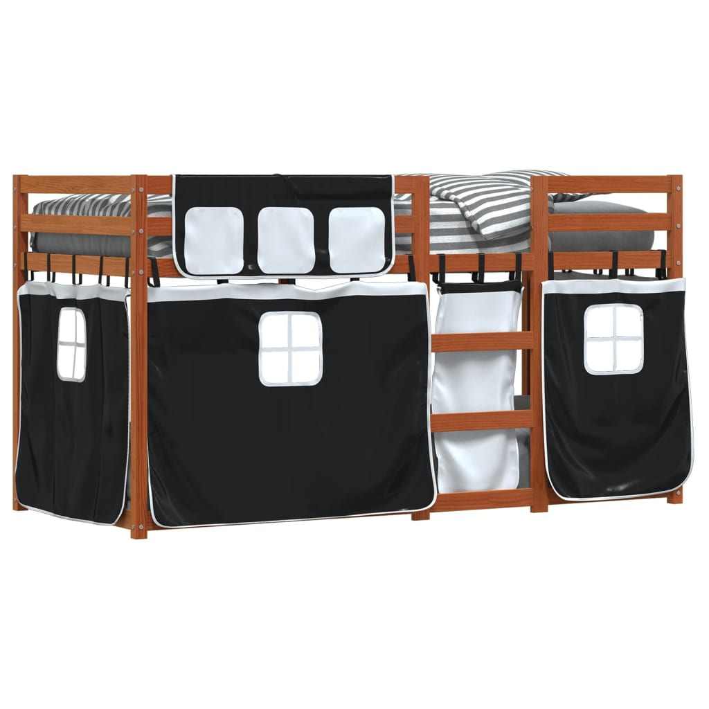 Bunk Bed without Mattress White&Black 75x190 cm Small Single Solid Wood Pine