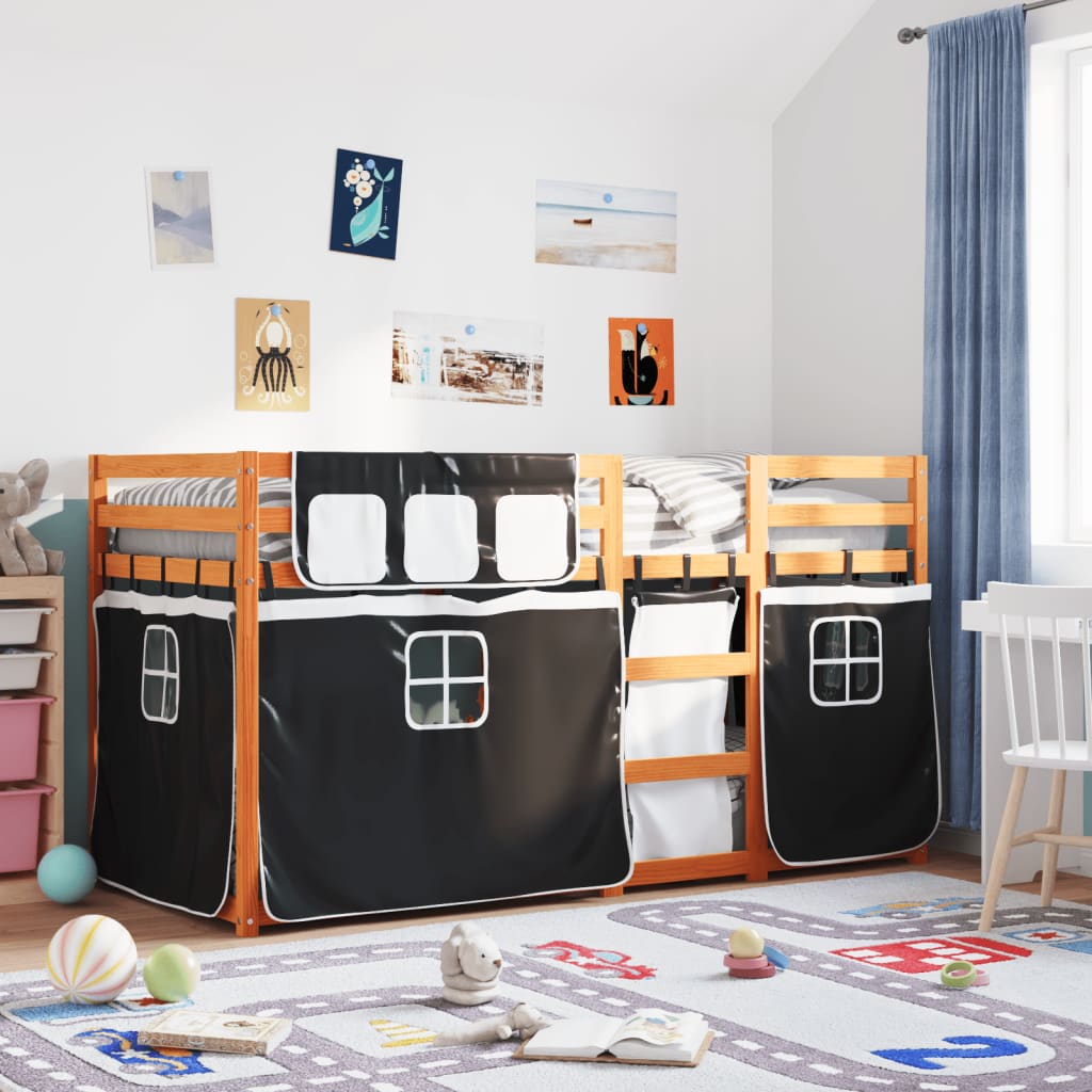 Bunk Bed without Mattress White&Black 75x190 cm Small Single Solid Wood Pine