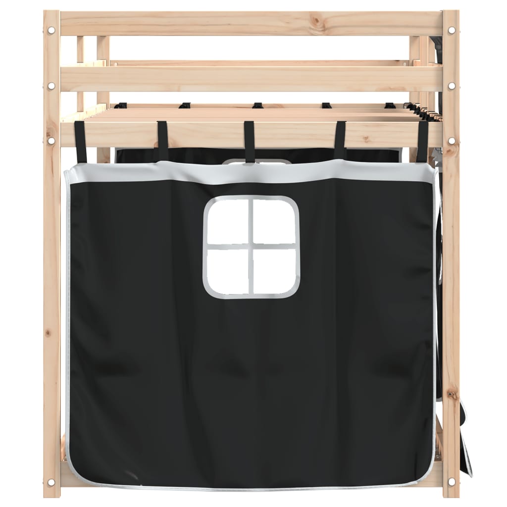 Bunk Bed with Curtains White&Black 90x190 cm Solid Wood Pine