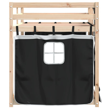 Bunk Bed with Curtains White&Black 90x190 cm Solid Wood Pine