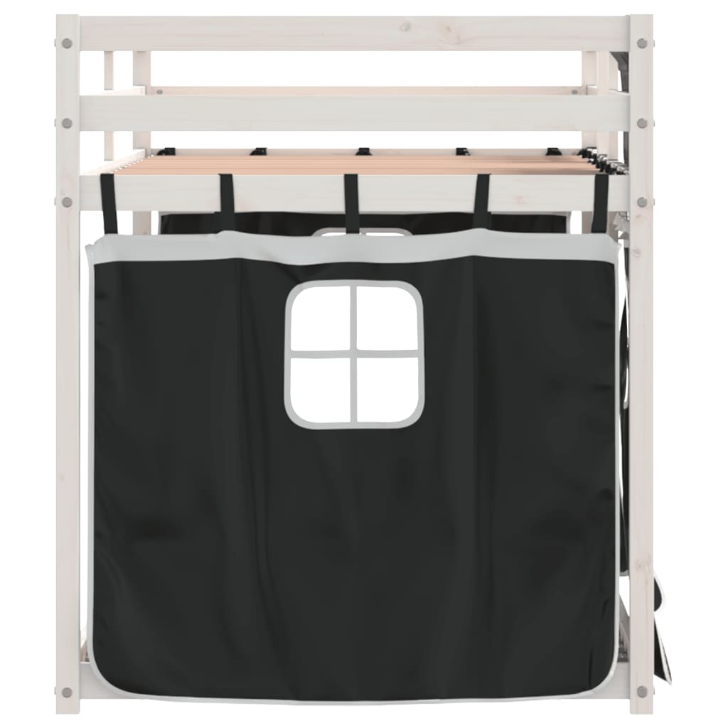 Bunk Bed with Curtains White&Black 90x190 cm Solid Wood Pine