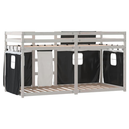 Bunk Bed with Curtains White&Black 90x190 cm Solid Wood Pine