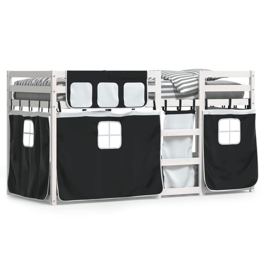 Bunk Bed with Curtains White&Black 90x190 cm Solid Wood Pine