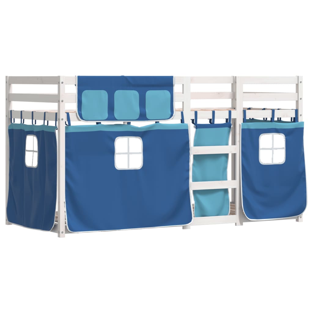 Bunk Bed with Curtains Blue 90x190 cm Solid Wood Pine