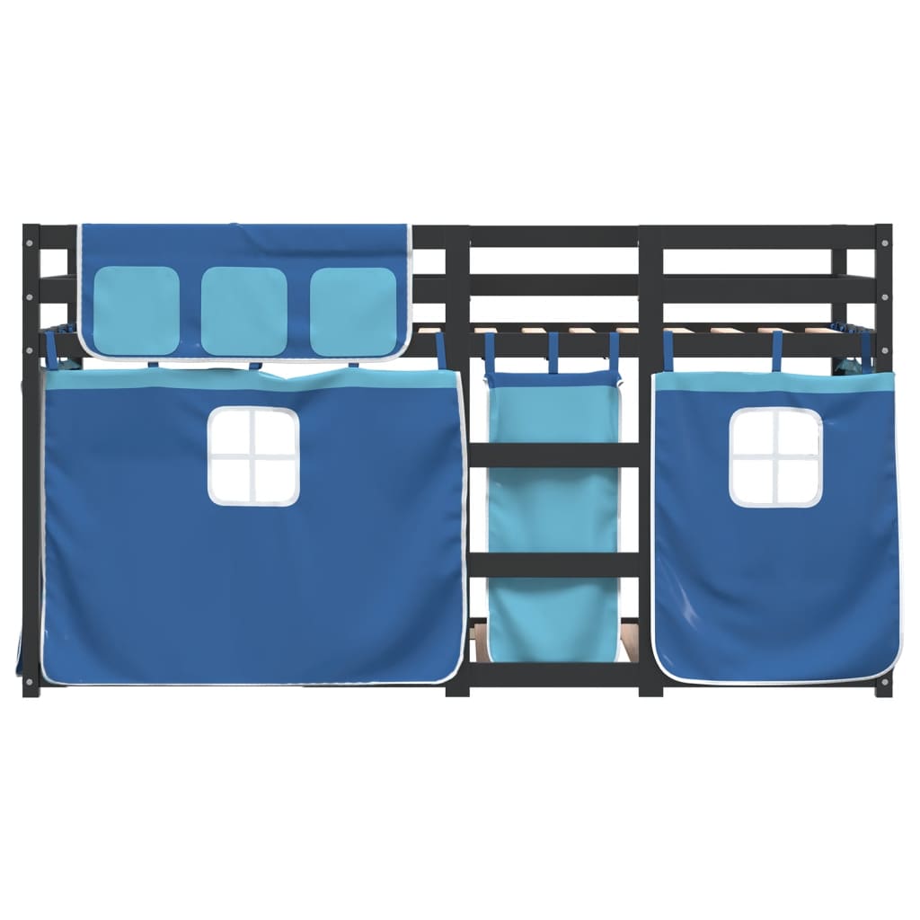 Bunk Bed with Curtains Blue 90x190 cm Solid Wood Pine