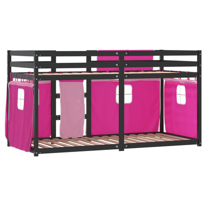 Bunk Bed with Curtains Pink 90x190 cm Solid Wood Pine