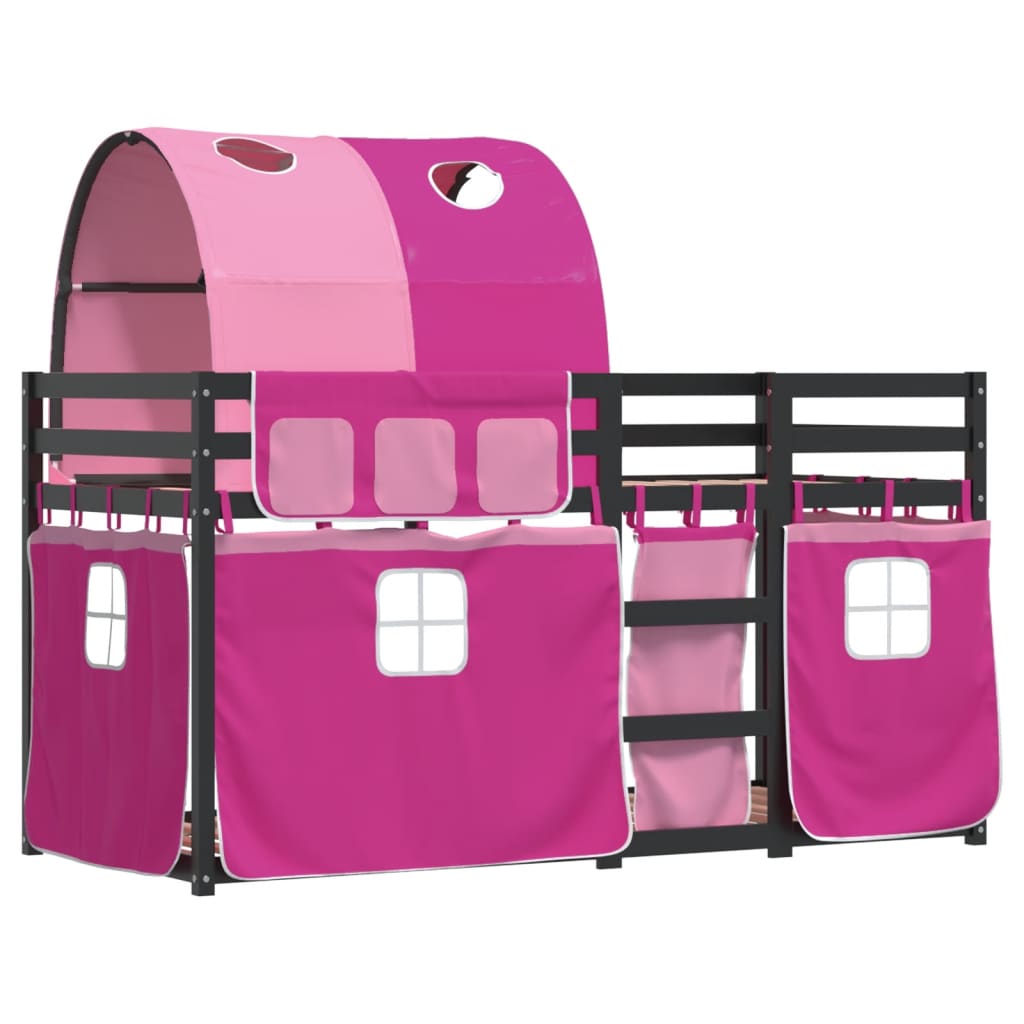 Bunk Bed with Curtains Pink 90x190 cm Solid Wood Pine