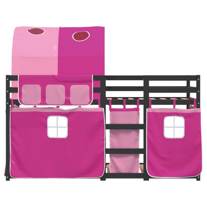 Bunk Bed with Curtains Pink 90x190 cm Solid Wood Pine