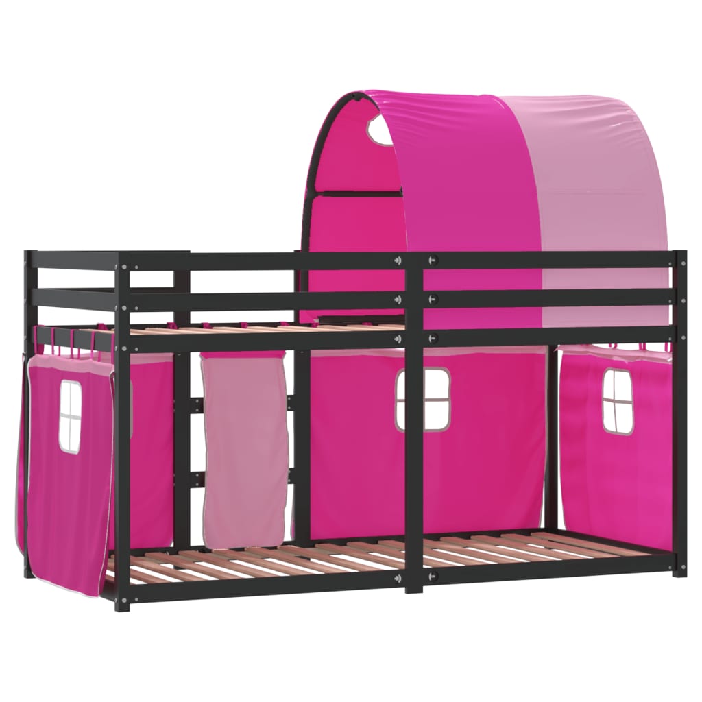 Bunk Bed with Curtains Pink 90x190 cm Solid Wood Pine