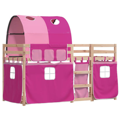 Bunk Bed with Curtains Pink 80x200 cm Solid Wood Pine