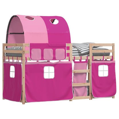 Bunk Bed with Curtains Pink 80x200 cm Solid Wood Pine