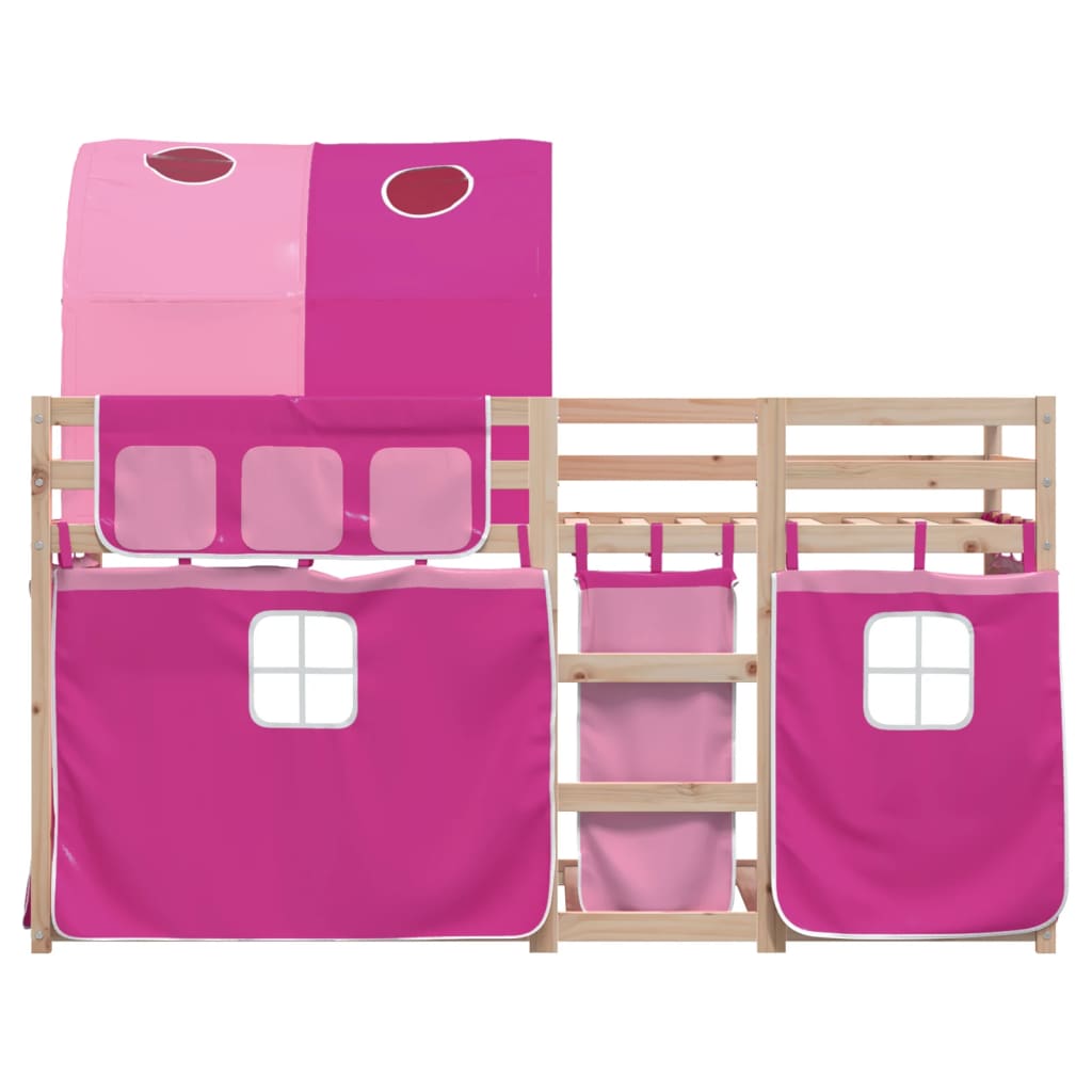 Bunk Bed with Curtains Pink 80x200 cm Solid Wood Pine