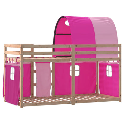 Bunk Bed with Curtains Pink 80x200 cm Solid Wood Pine