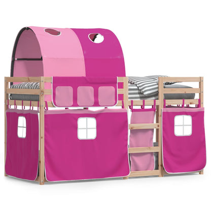 Bunk Bed with Curtains Pink 80x200 cm Solid Wood Pine