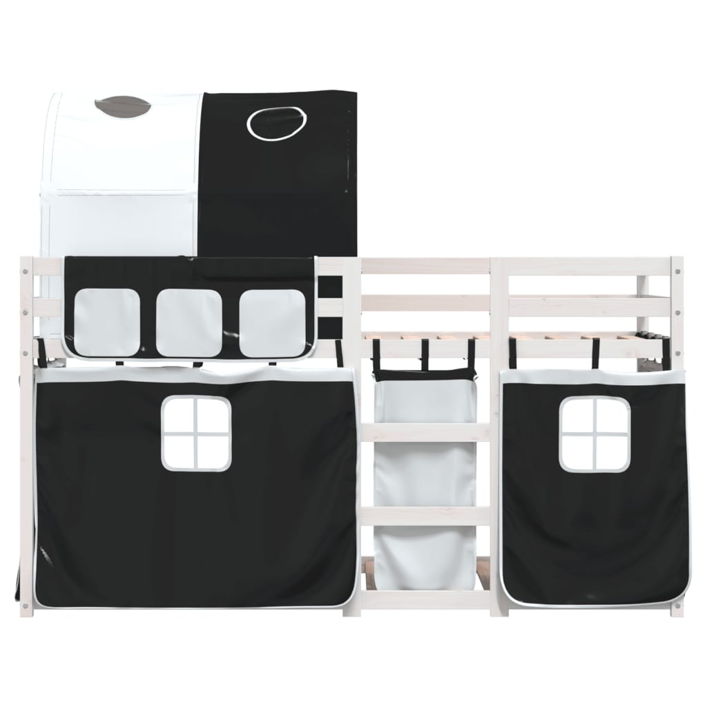 Bunk Bed with Curtains White&Black 80x200 cm Solid Wood Pine